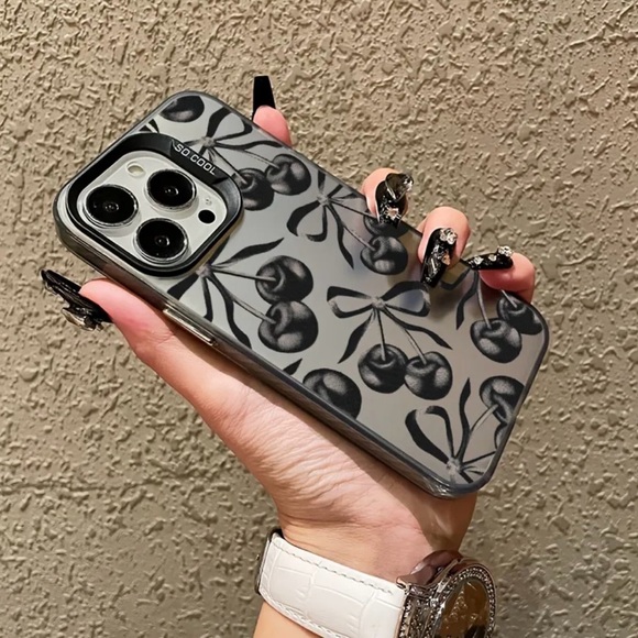 iPhone 15 Pro Max Phone Case Smoky Grey TPU Case Cherries & Bows - Picture 4 of 7